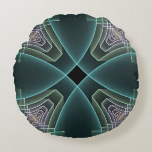 Moderne Teal-Geometrie-Fraktal-Kunstgrafik Rundes Kissen