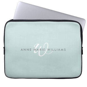 Moderne Teal Grün Weiße Schrift Monogramm Laptopschutzhülle