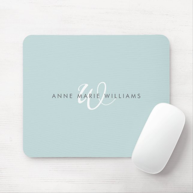 Moderne Teal Grün Weiße Schrift Monogramm Mousepad (Mit Mouse)