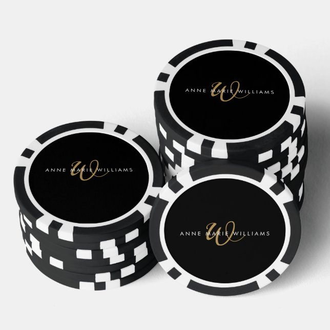 Moderne Teal Grün Weiße Schrift Monogramm Pokerchips (Stapel)