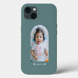 Moderne Teal-Hearts-Name-Arch-Familienfoto iPhone 13 Hülle