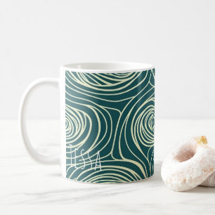Moderne Teal-Holzmaserung Wirbel Organische Welle Kaffeetasse