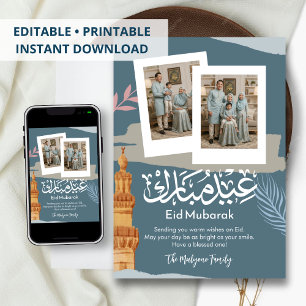 Moderne Teal-Polaroid-Foto-Eid-Mubarak-Karte Feiertagskarte