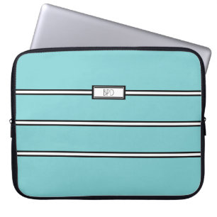 Moderne Teal-Schwarz-Weiße Monogramm-Anfangsbuchst Laptopschutzhülle