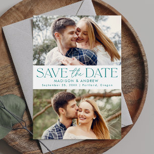 Moderne Teal-Typografie 2 Foto Save The Date