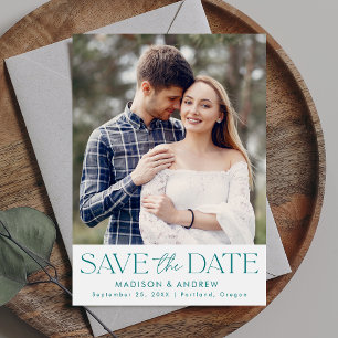Moderne Teal-Typografie-Foto Save The Date