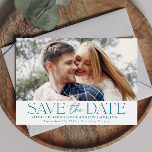 Moderne Teal-Typografie Horizontales Foto Save The Date