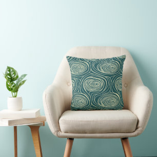 Moderne Teal- und Creme-topografische Wirbel-Abstr Kissen