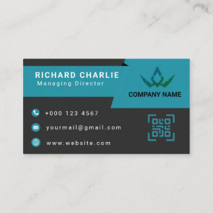 Moderne Teal- und schwarze digitale Marketing-QR-C Visitenkarte
