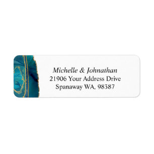 Moderne Teal Wasserfarbe Gold Achat Adresse