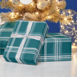 Moderne Teal-Weiß-Saubere Gitter-Aqua-Karomuster Geschenkpapier