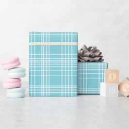 Moderne Teal Weiße Saubere Gitter Aqua Karomuster Geschenkpapier