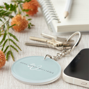 Moderne Teal Weiße Schrift Monogramm Schlüsselanhänger
