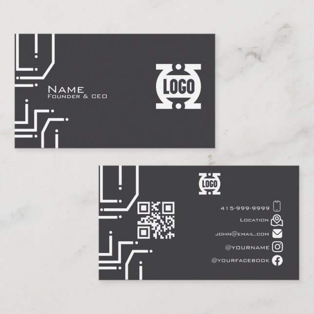 Moderne Tech-Leiterplatte QR-Code Visitenkarte (Vorne/Hinten)