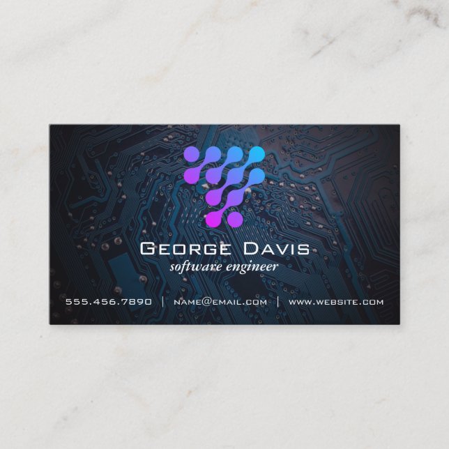 Moderne Tech-Logo-Mikrochip Visitenkarte (Vorderseite)