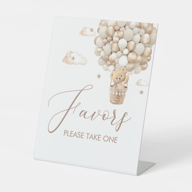 Moderne Teddy Bär Aquarell Babydusche bevorzugt Sockelschild (Vorderseite)