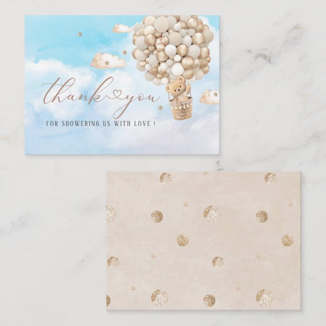 Moderne Teddy Bären Ballon Aquarellfarben Flat Not Mitteilungskarte (Vorne/Hinten)