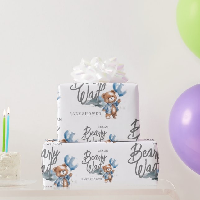 Moderne Teddy Bear Baby Boy Dusche Geschenkpapier (Partygeschenke)