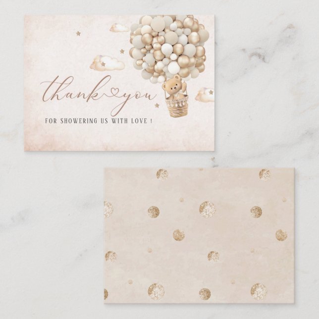 Moderne Teddy Bear Ballon Watercolor Baby Dusche Mitteilungskarte (Vorne/Hinten)