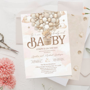 Moderne Teddybär Aquarell Babydusche Einladung