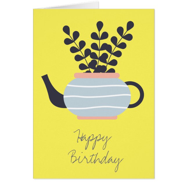 Moderne Teekanne mit Pflanze in Pastelltönen (Vorne)