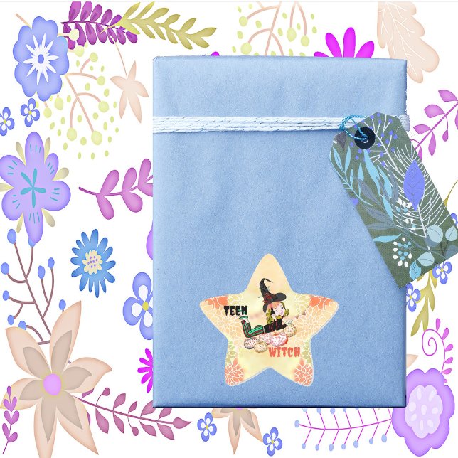 Moderne Teen Hexen Fall Pumpkins Halloween Spooky Stern-Aufkleber (Modern Teen Witch Fall Pumpkins Halloween Spooky Star Sticker)