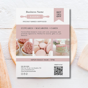 Moderne Teigrolle Weiß Rosa Bäckerei Geschäft Flyer