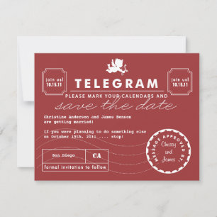 Moderne Telegrammkarte Save the Date - Rot
