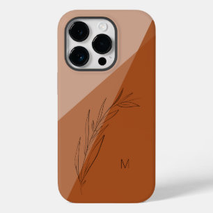 Moderne Terra Cotta Linienzeichnung Blatt Monogram iPhone 14 Pro Hülle