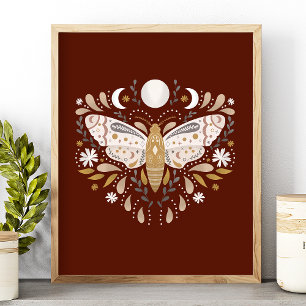 Moderne Terracotta Abstrakt Moth Illustration Poster