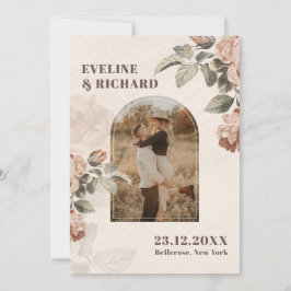 Moderne Terracotta-Blume errichten grüne Blätter Einladung