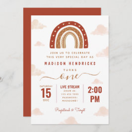 Moderne Terracotta Boho Regenbogenwolken Geburtsta Einladung