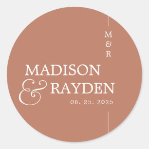 Moderne Terracotta Chic Monogram Wedding Vielen Da Runder Aufkleber