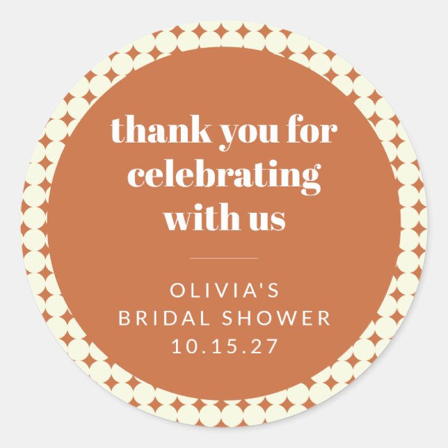 Moderne Terracotta Dots Brautparty kundenspezifisc Runder Aufkleber (Vorderseite)