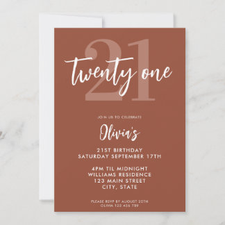 Moderne Terracotta Elegant 21. Geburtstag Einladung