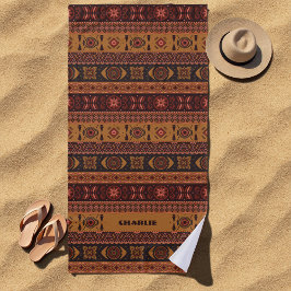 Moderne Terracotta Ethnisches Tribal Ziermuster Strandtuch