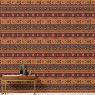Moderne Terracotta Ethnisches Tribal Ziermuster Tapete