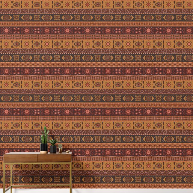 Moderne Terracotta Ethnisches Tribal Ziermuster Tapete (Korridor)