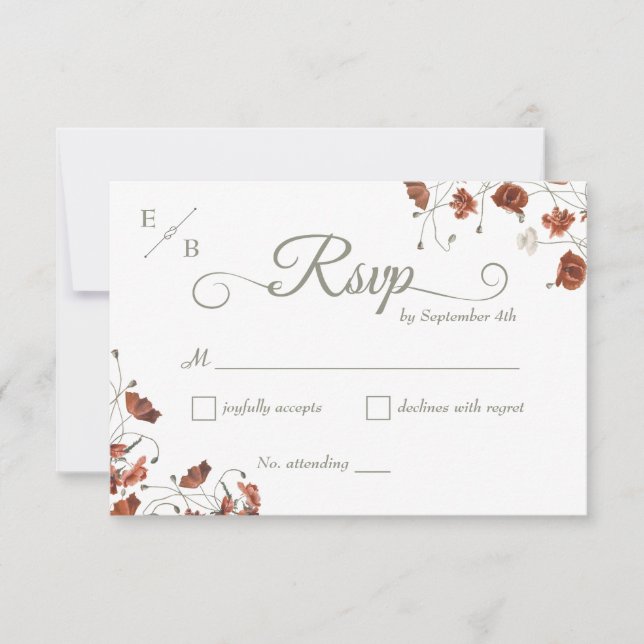 Moderne Terracotta Floral Wedding RSVP Card Karte (Vorderseite)