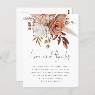 Moderne Terracotta Florals Liebe Dank Hochzeit Postkarte