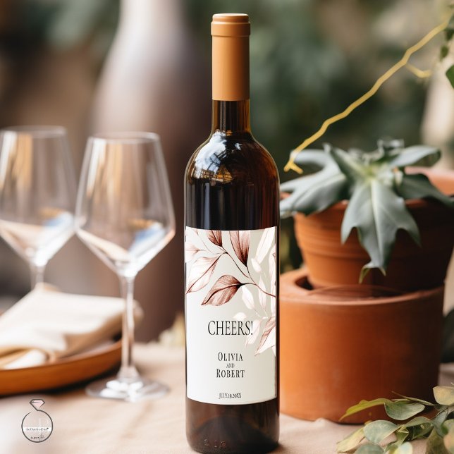 Moderne Terracotta Foliage Sketch Weinetikett (Von Creator hochgeladen)