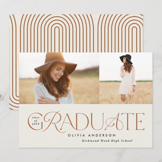 Moderne Terracotta geometrische 2-Foto-Abschluss Ankündigung (Vorne/Hinten)