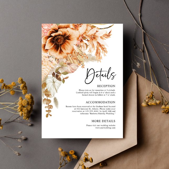 Moderne Terracotta Herbst Wasserfarbenprägung Begleitkarte (Modern Terracotta Fall Floral Watercolor Wedding Enclosure Card)
