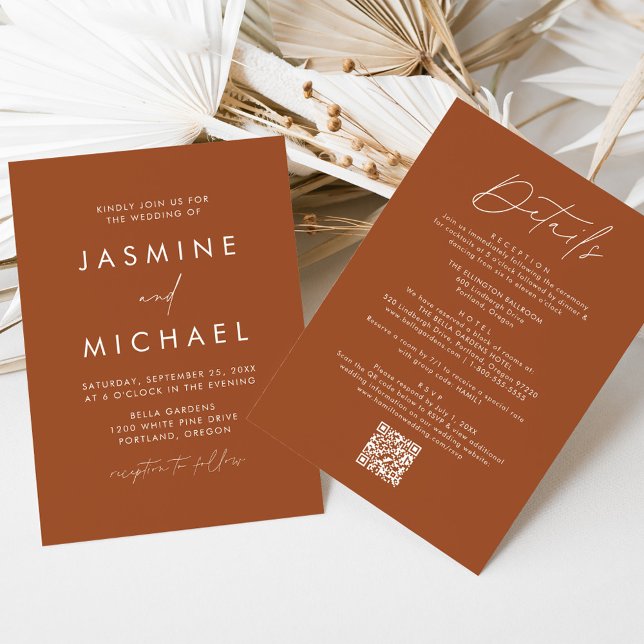 Moderne Terracotta in einem QR-Code Hochzeit Einladung (Von Creator hochgeladen)