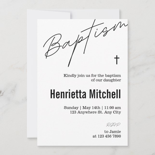 Moderne Terracotta Kalligrafie Taufe Einladung (Vorderseite)