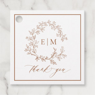Moderne Terracotta Leafy Wappen Monogram Wedding Geschenkanhänger