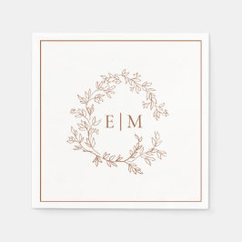 Moderne Terracotta Leafy Wappen Monogram Wedding Serviette