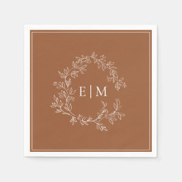 Moderne Terracotta Leafy Wappen Monogram Wedding Serviette