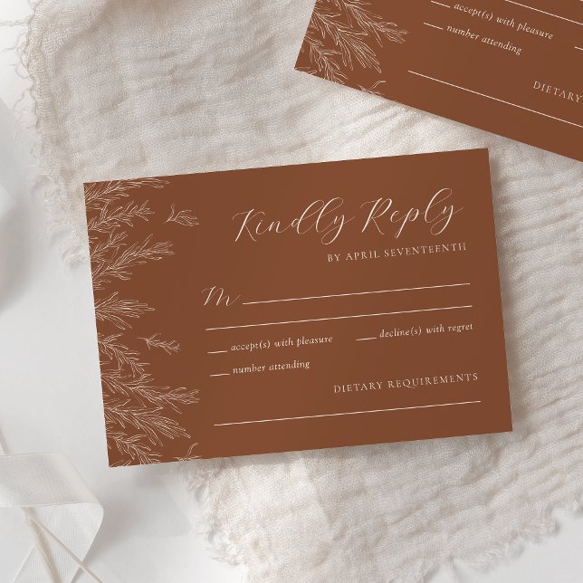 Moderne Terracotta Minimal Blätter Hochzeit RSVP Karte (Von Creator hochgeladen)