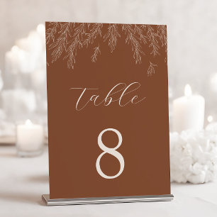 Moderne Terracotta Minimal Blätter Hochzeit Tischnummer